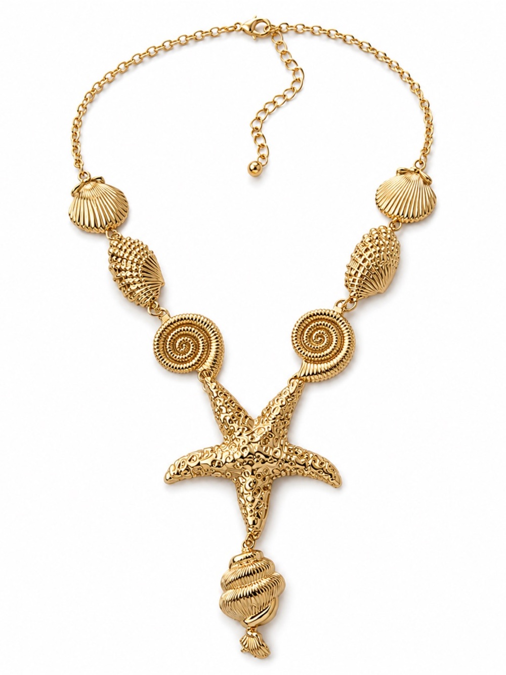 Gold Seashell & Starfish Statement Necklace - Women's Jewelry
